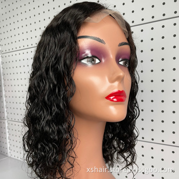 Wholesale frontal peruvian natural curly transparent swiss straight color full human hair bob wigs lace front